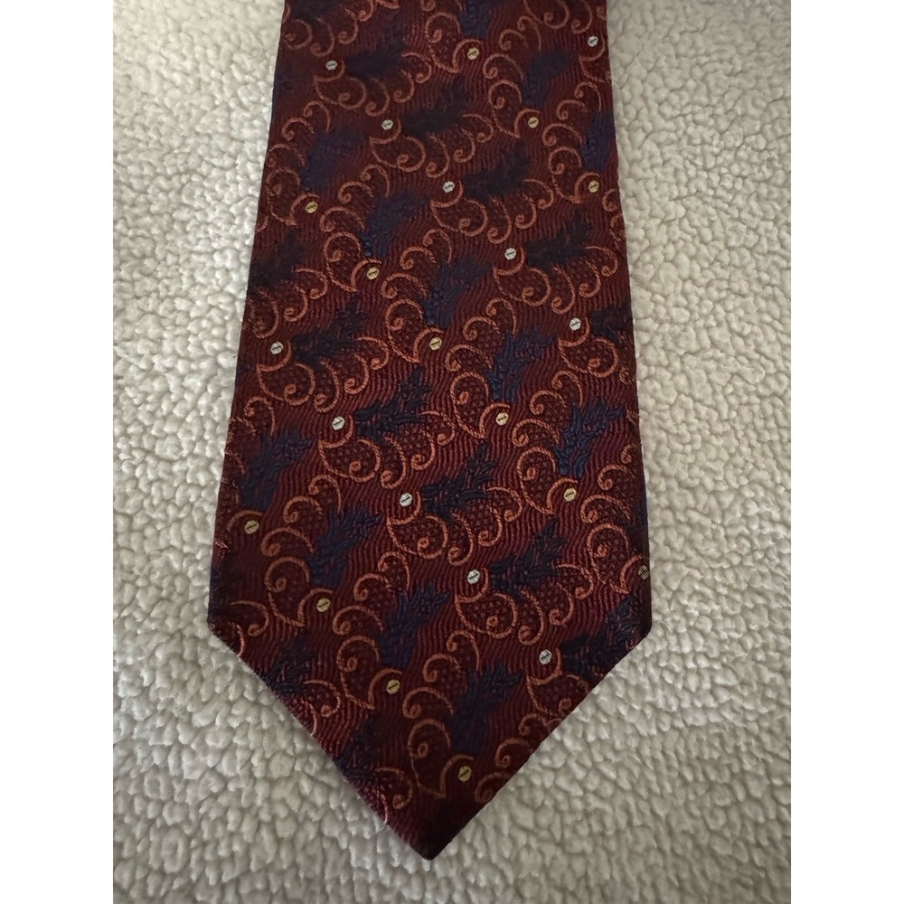 Hickey‎ Freeman Silk Tie Red Blue Paisley Floral USA Made Luxury Necktie